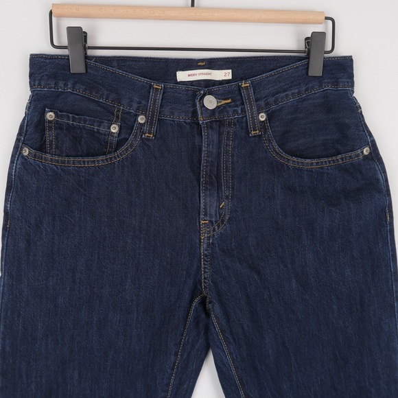 Levis Middy Jeans Womens 27x30 Blue Straight Leg Mid Rise Dark Wash Lightweight - Picture 2 of 11